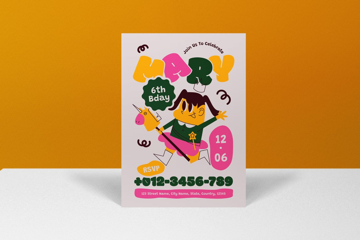 White Kids Birthday Invitation, an Invitation Template by graphicook (Photo 5 of 6)