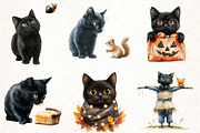 Funny Autumn Black Cat Clipart, an Illustration by Pixels.Craft (Thumbnail 2 of 7)