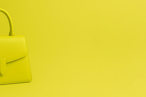 Chartreuse handbag on lime background showcasing fashion accesso, a Photo by Dvoevnore photos