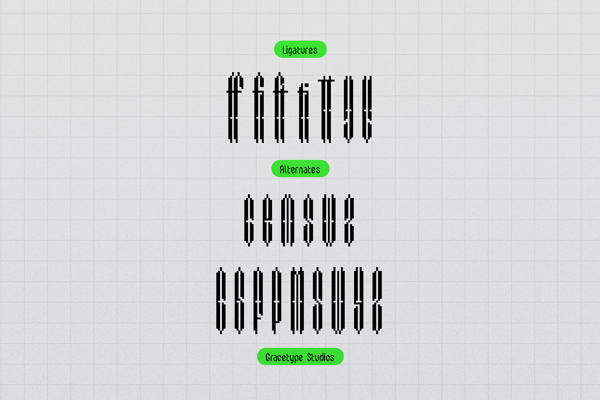 Pixel Condensed Pixelated Condensed, a Handwritten Font by gracetype_studio (Photo 12 of 12)