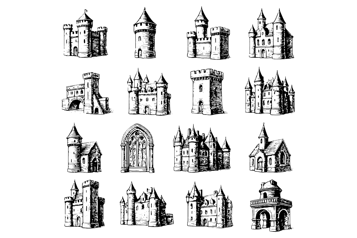 Medieval Castle Illustration Set, an Object Graphic by RT Studio