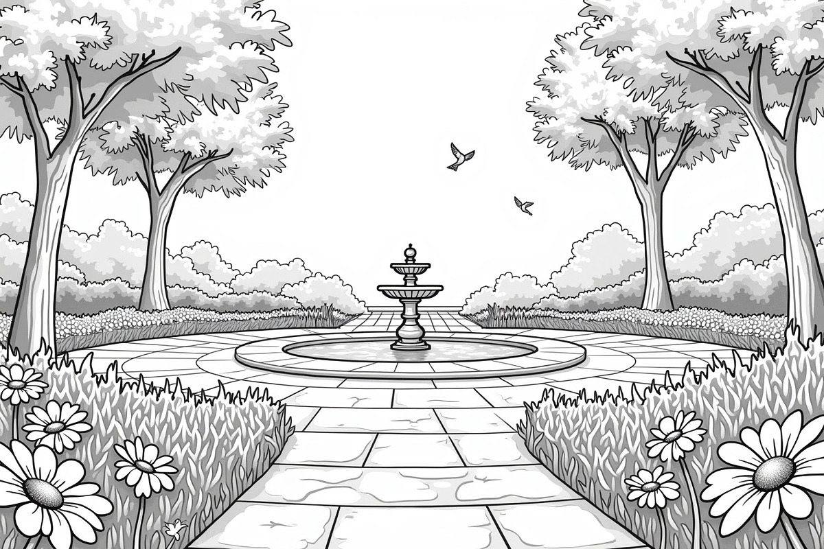 Garden Fountain Coloring Pages, an Illustration by jahid234 (Photo 7 of 7)