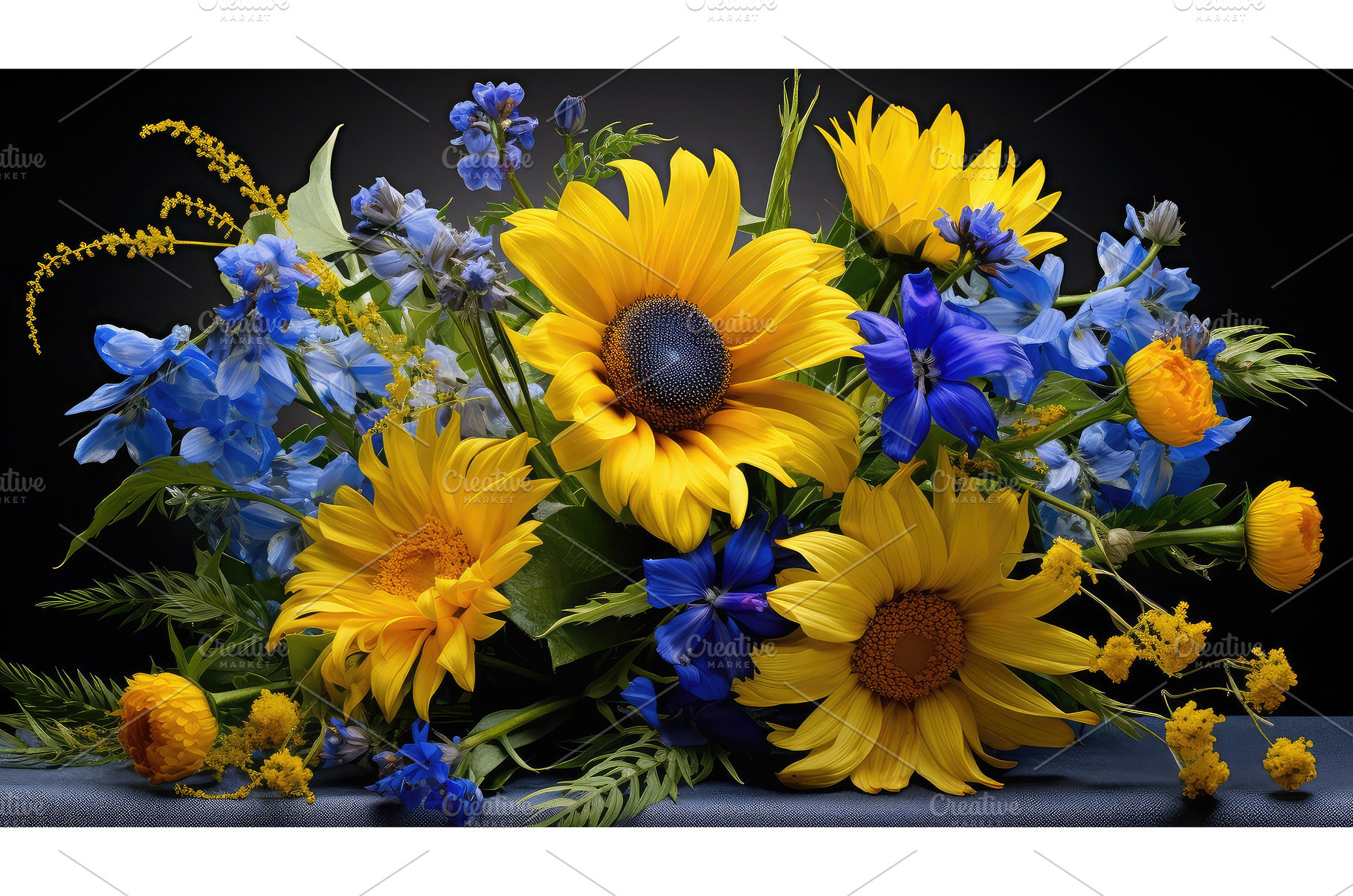 lush blue and yellow bouquet flowers, a Background Photo by pikepicture