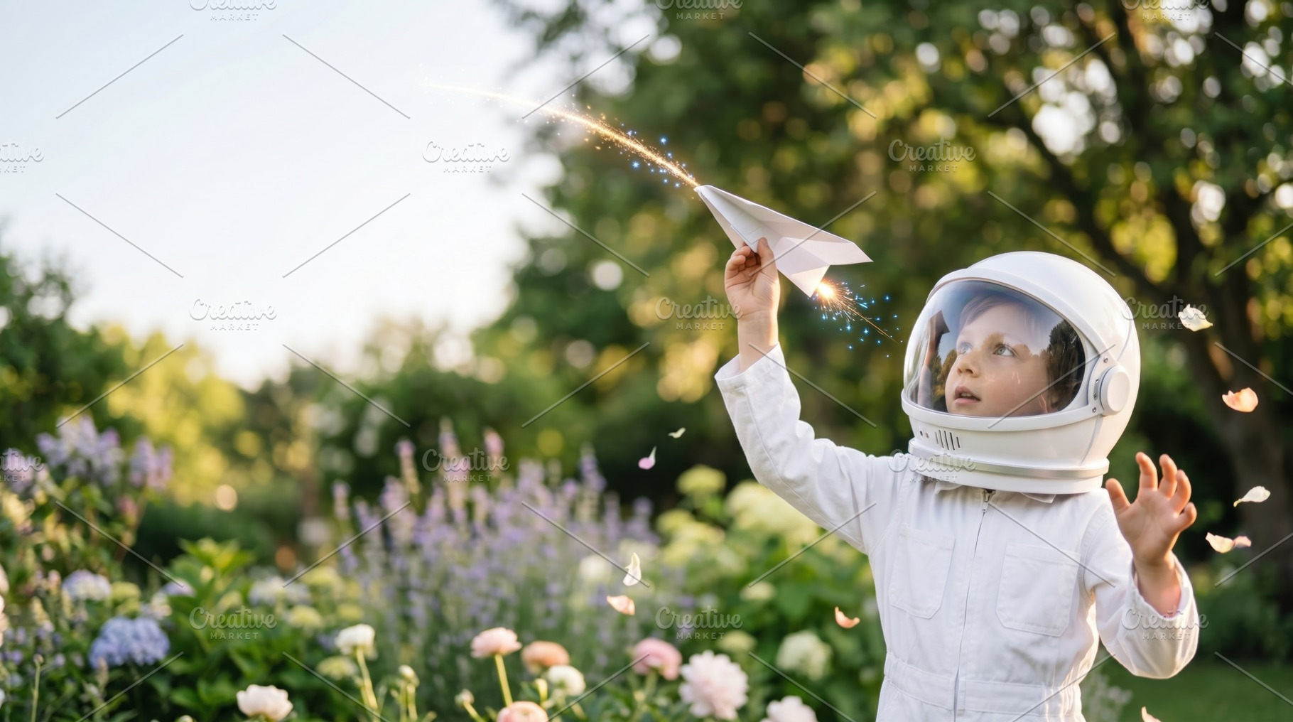 Kid plays with plane outside, a Photo by Beautiful things