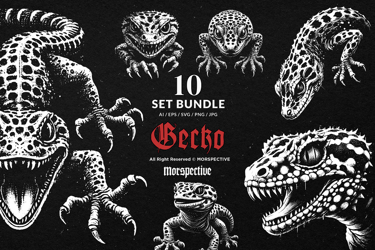 10 Bundle Dark Art Death Gecko Anger, an Illustration by Morspective (Photo 1 of 7)