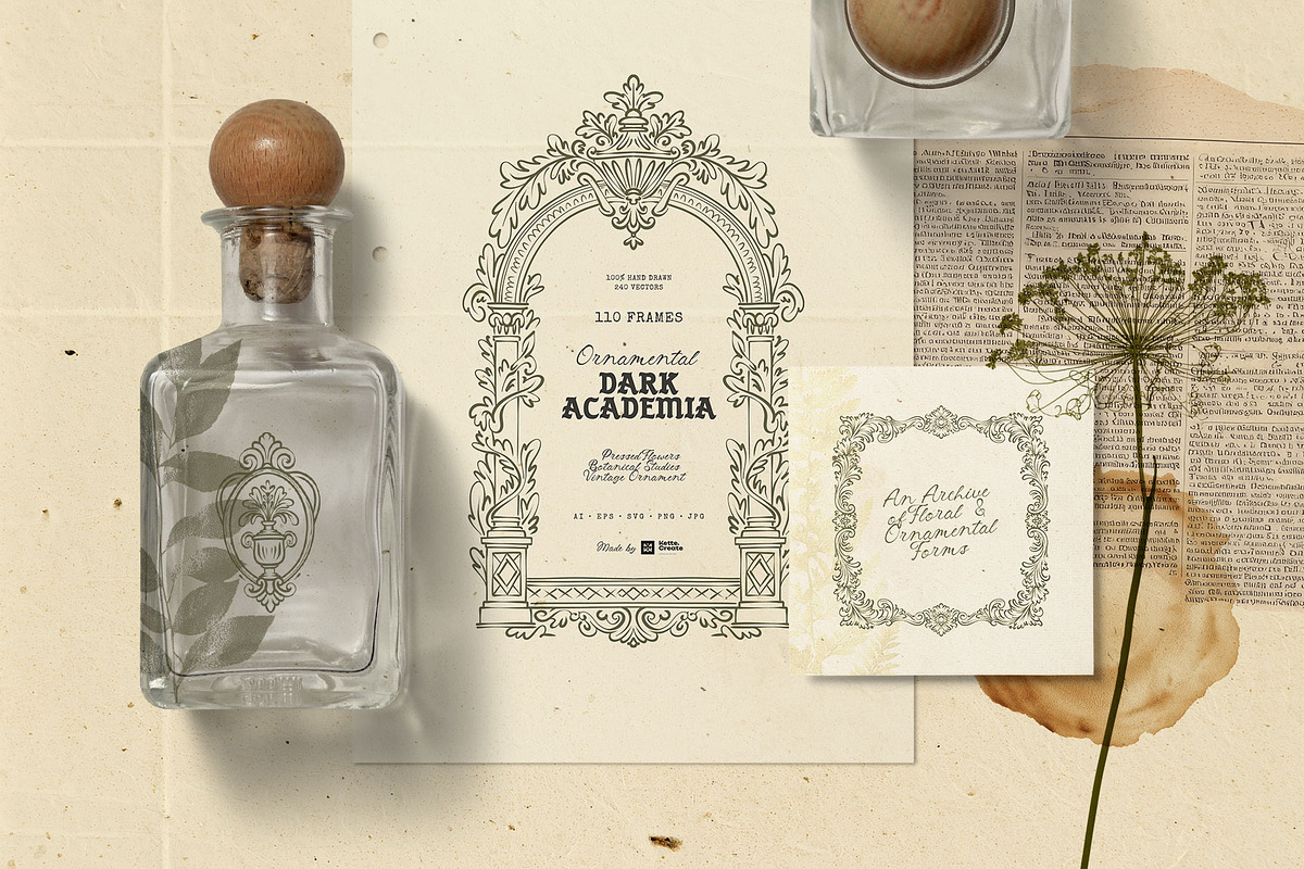 Dark Academia Frame & Ornament Kit, an Object Graphic by KetteCreate (Photo 10 of 21)