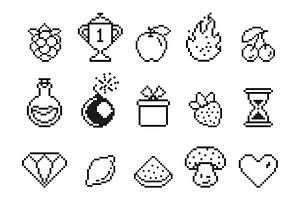 Game assets pixel art design. Trendy