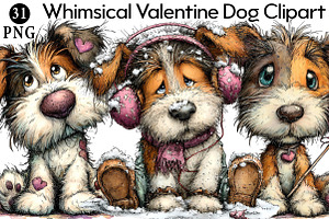 Whimsical Valentine Dog Clipart, an Illustration by Daily.Designs