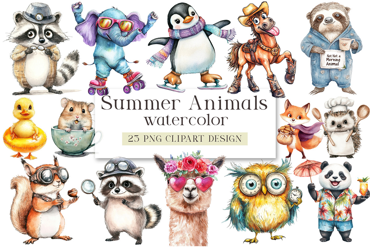 summer animals Clipart, an Animal Illustration by DreamArtGraphic (Photo 1 of 4)