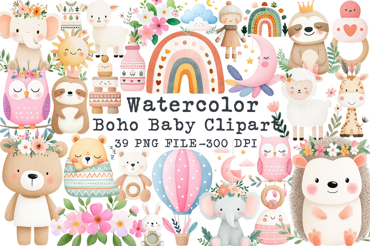 Boho Baby watercolor Clipart, an Illustration by Libby Wishes (Photo 1 of 7)