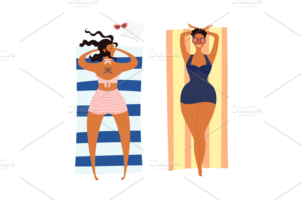 Women in swimsuits, sunbathing on, a Person Illustration by sceptical cactus