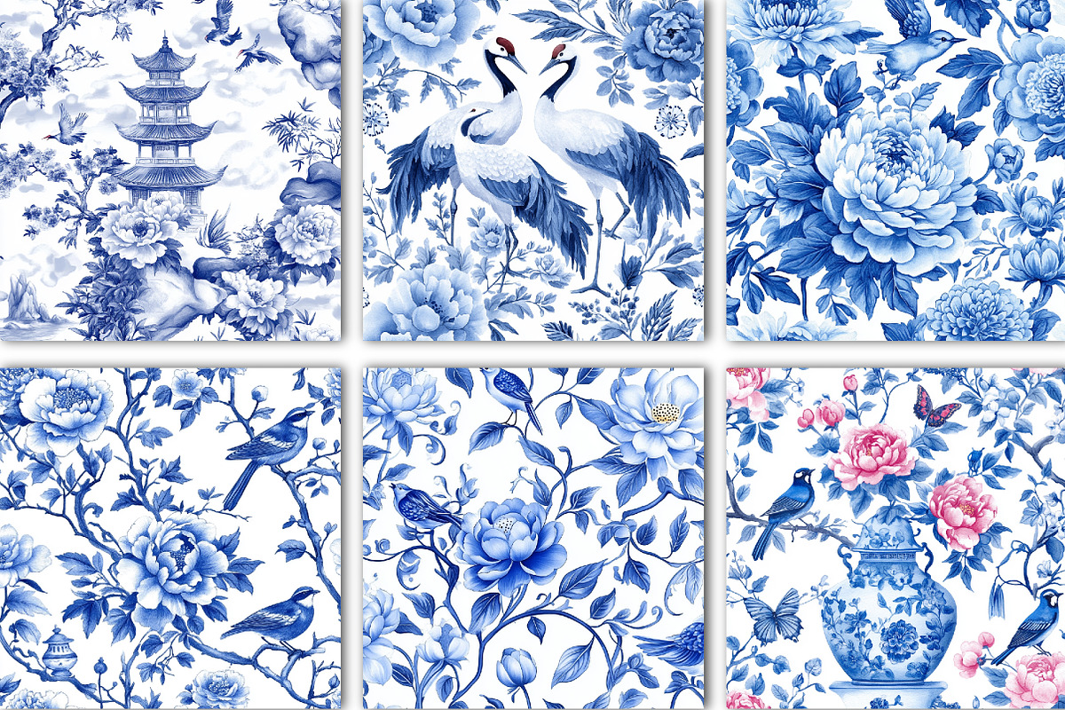 Blue White Chinoiserie Pattern, a Pattern Graphic by Black Bird Studio (Photo 3 of 5)