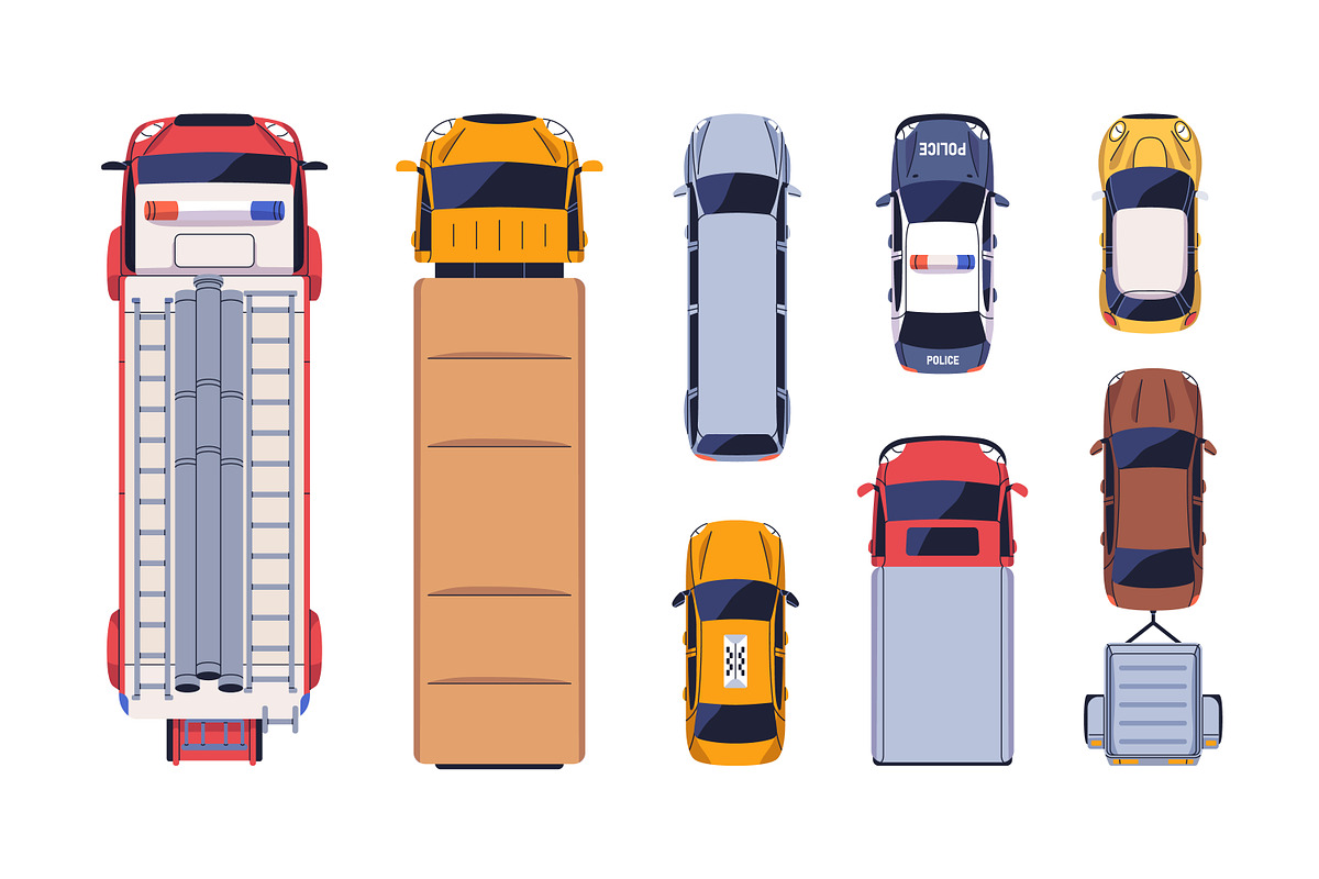 Top view of cars, auto vehicles set, a Transportation Illustration by Good Studio (Photo 2 of 3)