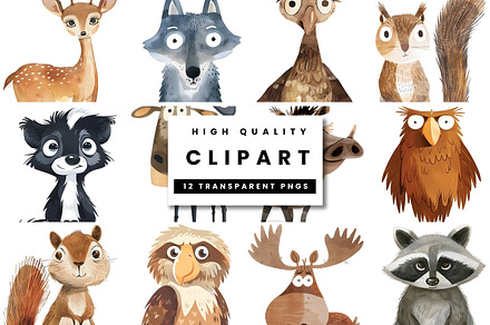 Watercolor Woodland Animal Clipart