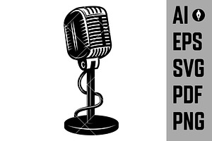 Retro monochrome microphone icon., an Icon by Vectorhight