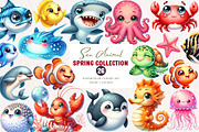 Kawaii Sea Animal Clipart, an Illustration by CreationArt (Thumbnail 1 of 5)