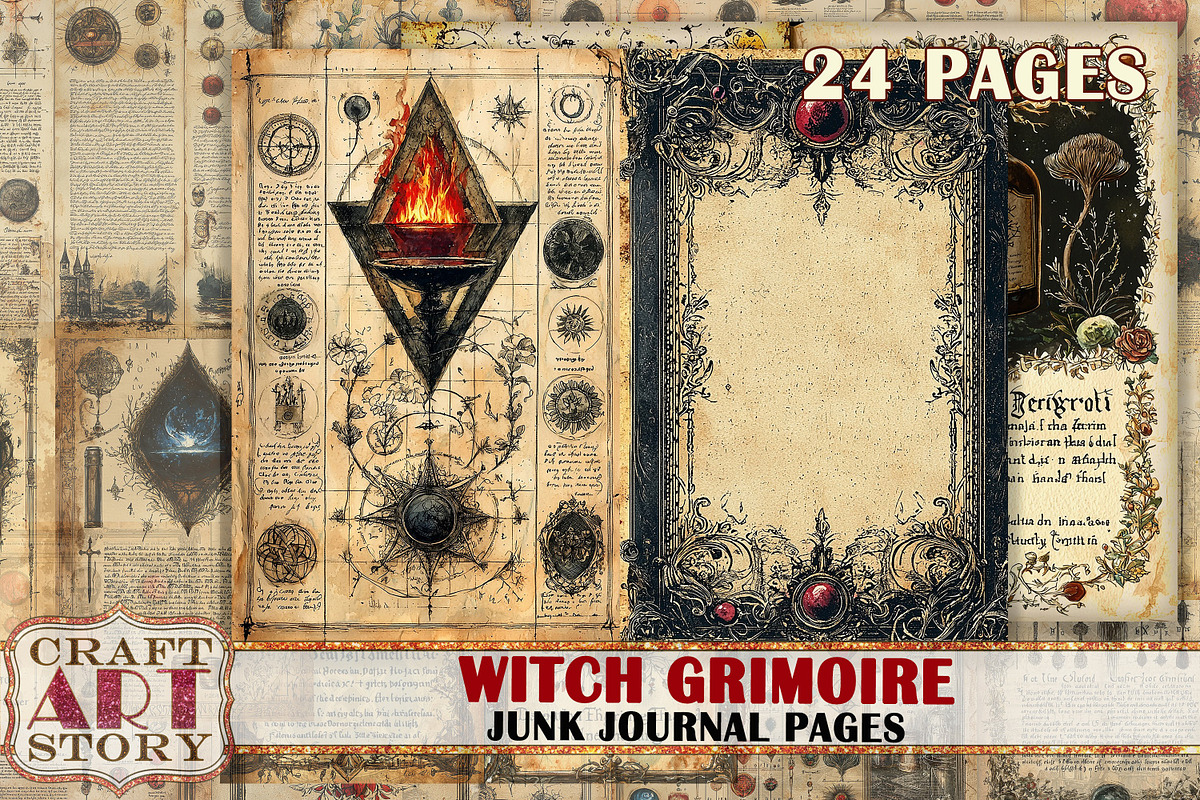 Witch Grimoire junk journal Pages, an Illustration by CraftArtStory (Photo 1 of 7)