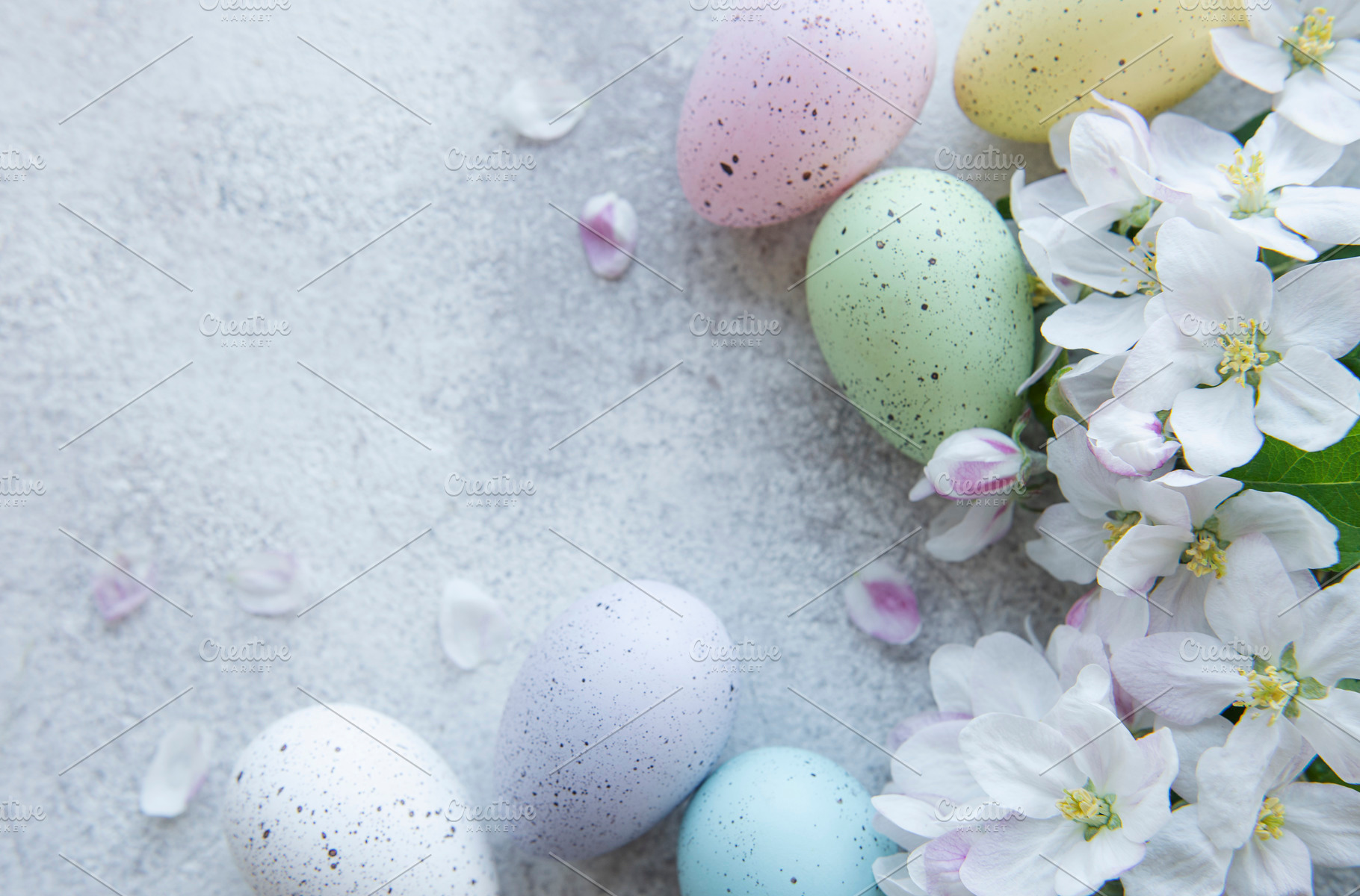 Colorful Easter eggs on concrete background, a Holiday Photo by Olena Rudo