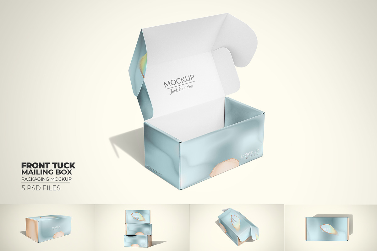 Front Tuck Mailing Box Mockup, a Packaging Mockup by Sheikhadesign (Photo 1 of 11)