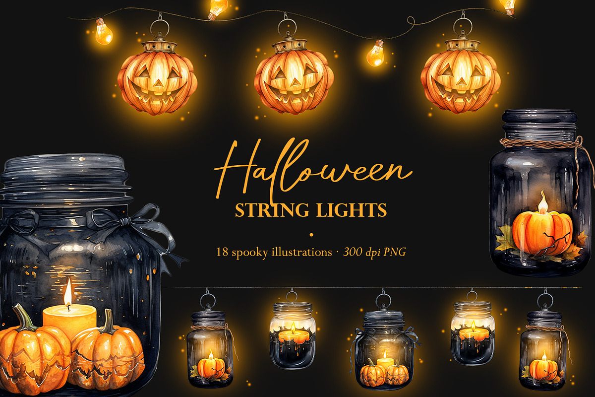 Halloween String Light PNG Overlays, an Object Graphic by PixelJungle (Photo 1 of 6)