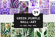 Green & Purple Botanical Wall Art, a Wallpaper Graphic by Helospace (Thumbnail 1 of 10)