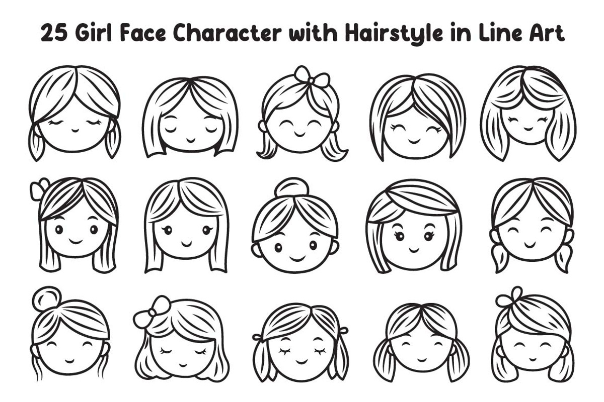 25 Girl Face Character in Line Art, a Person Illustration by jongcreative (Photo 1 of 8)