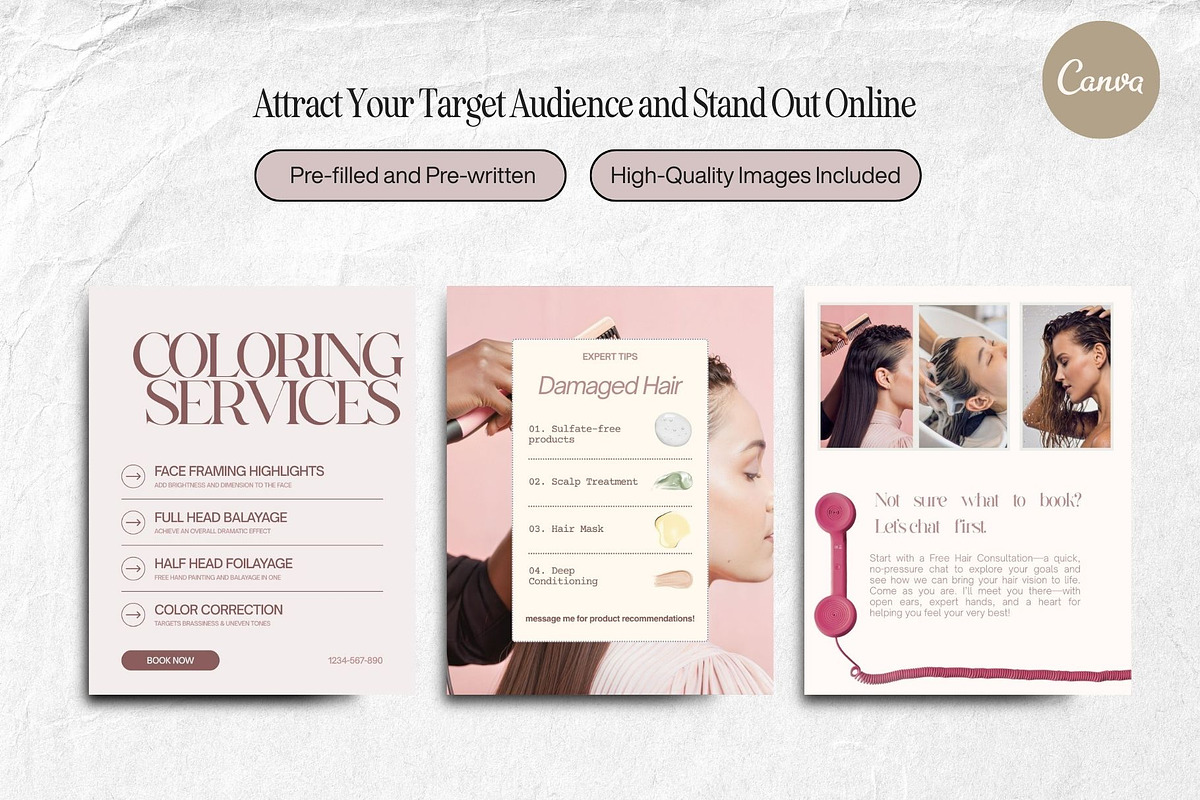 Hairdresser Instagram Posts Salon, a Social Media Template by HAYAG Creatives (Photo 2 of 6)