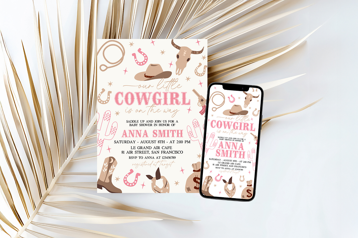 Cowgirl Invitation and Phone Invite, a Templates & Theme by VeliusCreativeStudio (Photo 4 of 5)