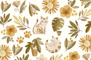 64 Cat & Houseplant Clipart