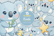 15 Bundle Watercolor Blue Koala Kids, an Animal Illustration by Morspective (Thumbnail 1 of 8)