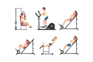 Man and Woman at Gym Training with, a Person Illustration by TopVectors