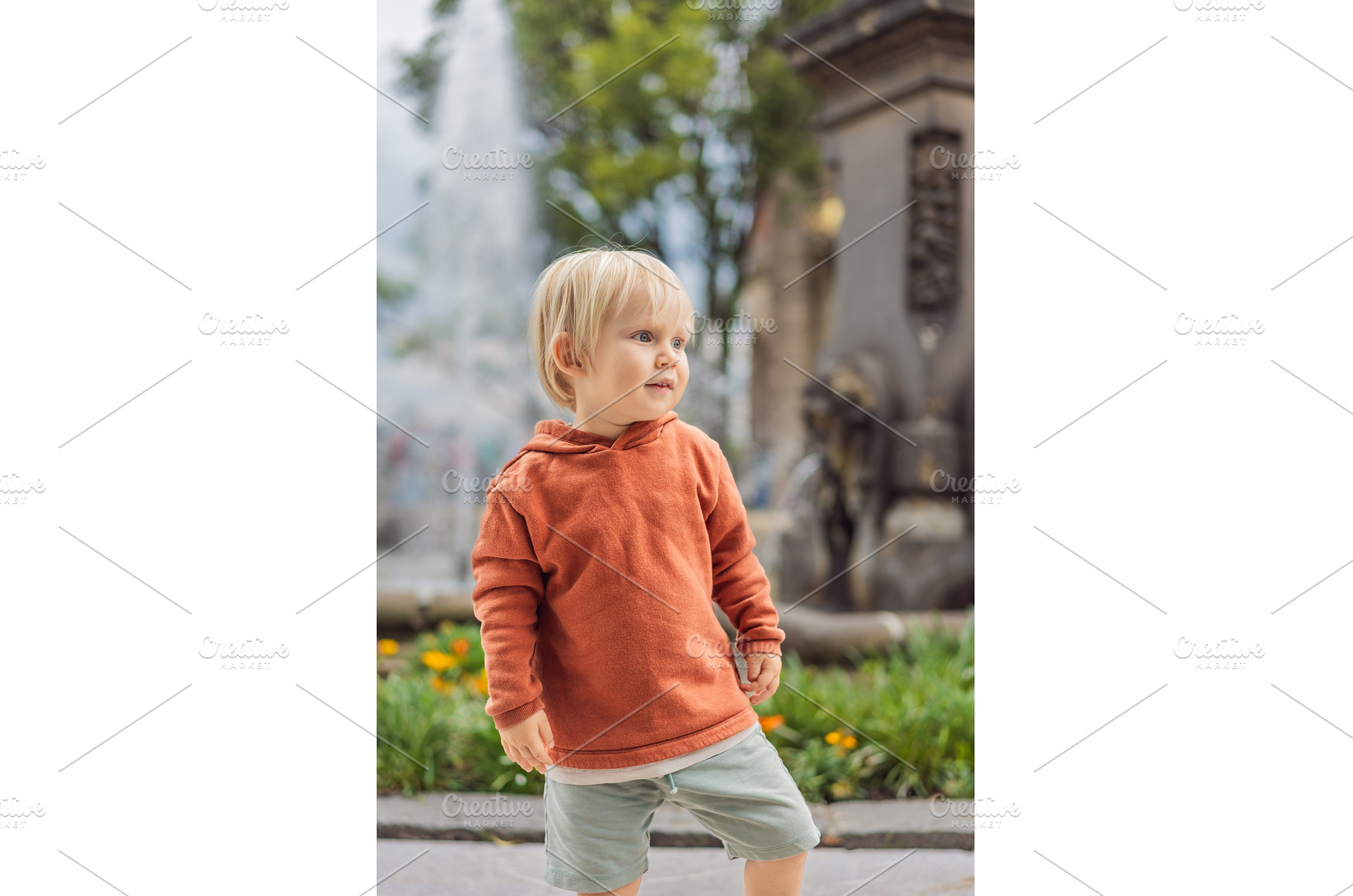 Little toddler tourist near, a Holiday Photo by Elizaveta Galitskaya