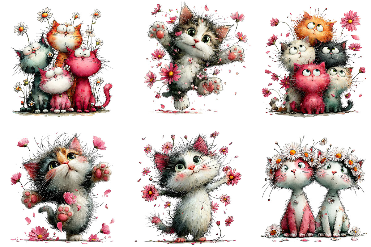 Whimsical Daisy Flowers Cat Clipart, an Illustration by Dream Creation (Photo 3 of 8)