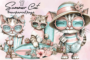 Whimsical Summer Cat Clipart, an Animal Illustration by SVGArt