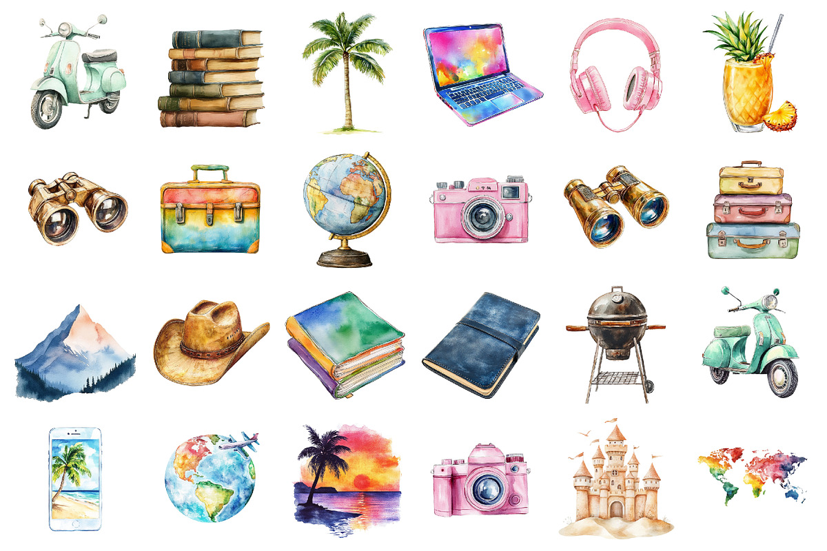 Watercolor Travel Clipart Bundle, a Seasonal Illustration by designcity5 (Photo 2 of 5)