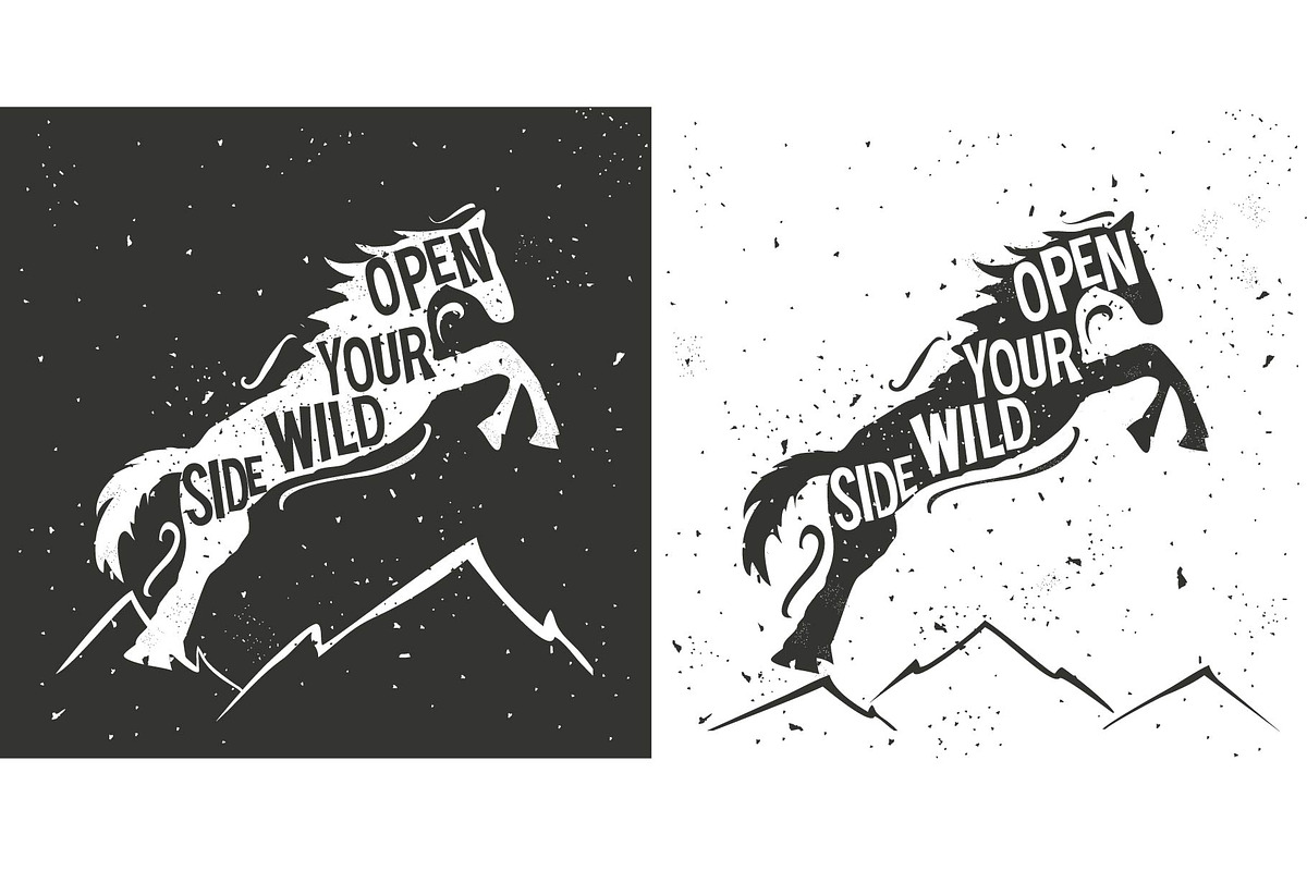 Wild horses set. 5 typography poster, an Animal Illustration by JULYMILKS (Photo 2 of 4)