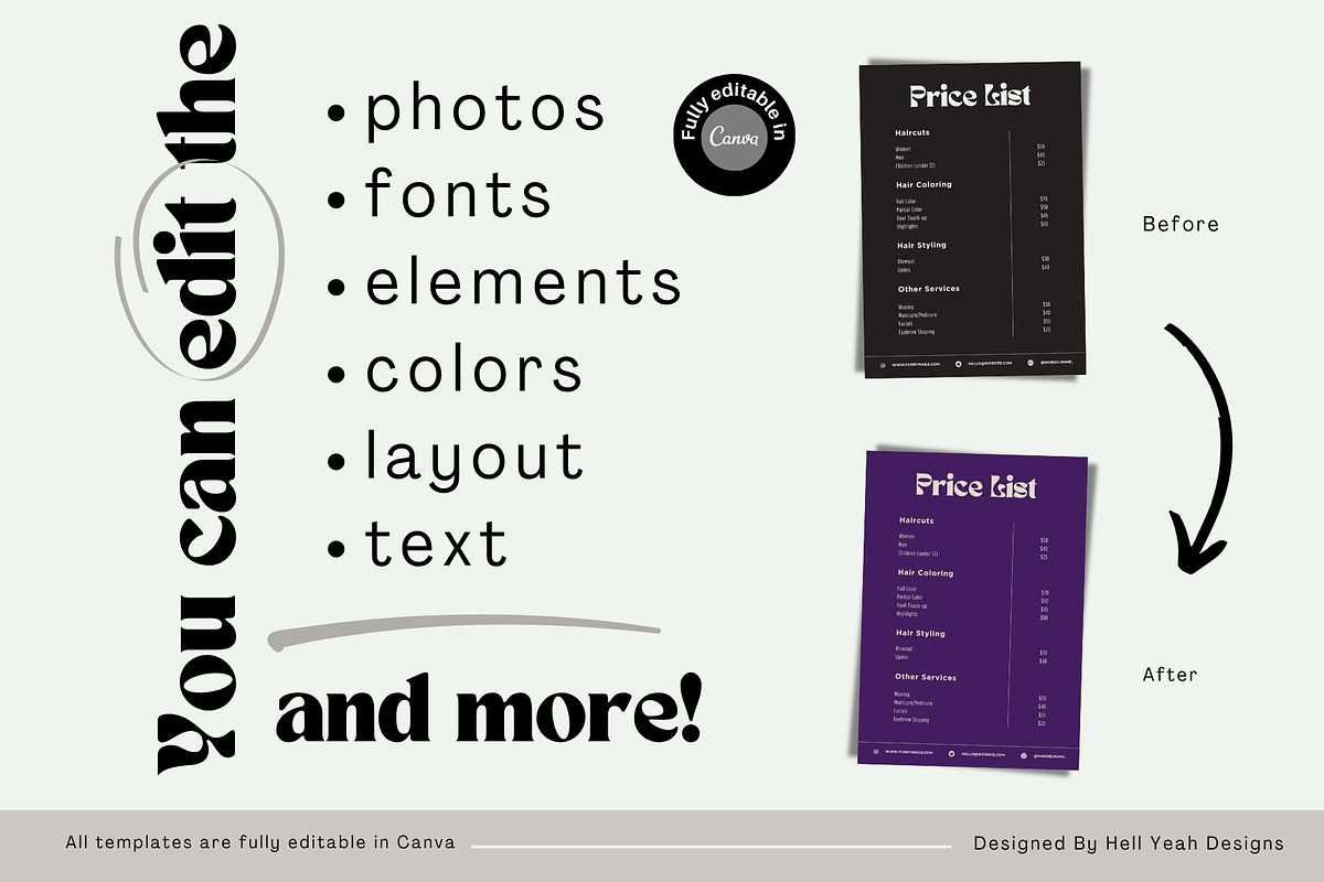Monochrome Muse Price List Templates, a Stationery Template by Hell Yeah Designs (Photo 6 of 8)