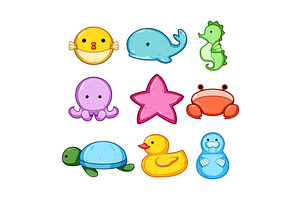 Cute cartoon assorted sea creatures, an Animal Illustration by pikepicture