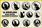25 Howling Wolf Moon Silhouette Set, an Animal Illustration by Artivon (Thumbnail 1 of 4)