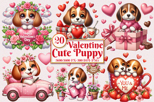 Valentine Cute Puppy Clipart Bundle, a Seasonal Illustration by Craft Nest