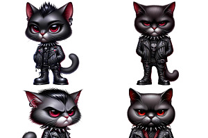 Goth Cat Digital PNG Set