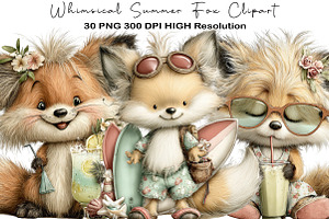 Whimsical Summer Fox Clipart, an Illustration by Black Bird Studio