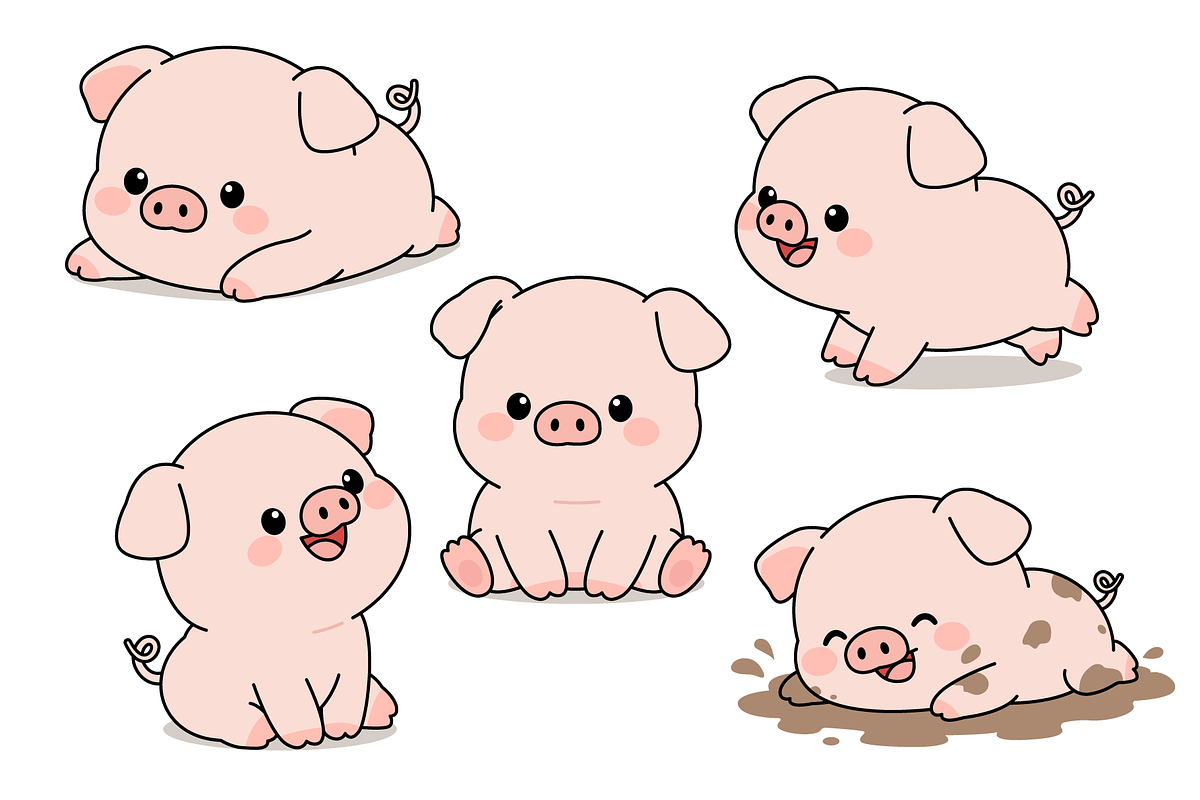 Cute Kawaii Baby Pig Character Set, an Animal Illustration by Artpon Illustration (Photo 2 of 3)