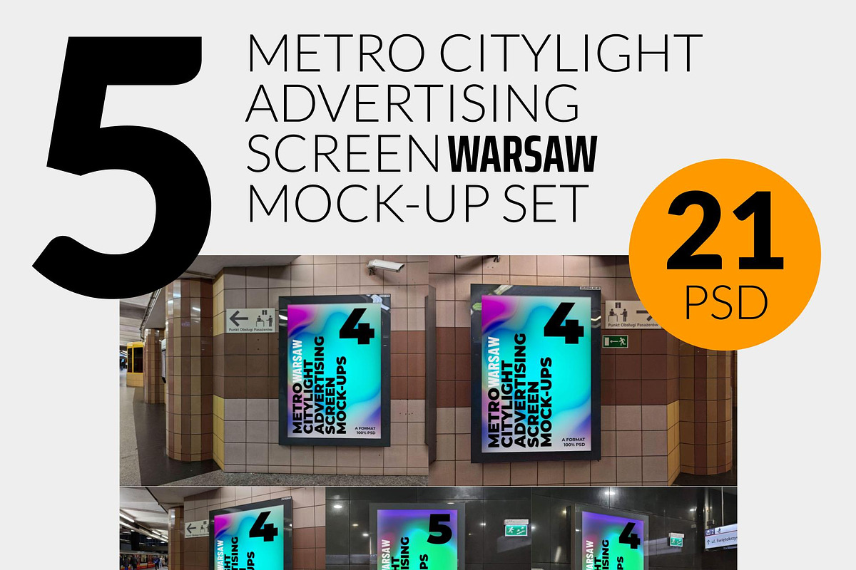 Warsaw Metro Ad Screen Set 1, an Advertising Mockup by Graphic Shelter (Photo 1 of 3)
