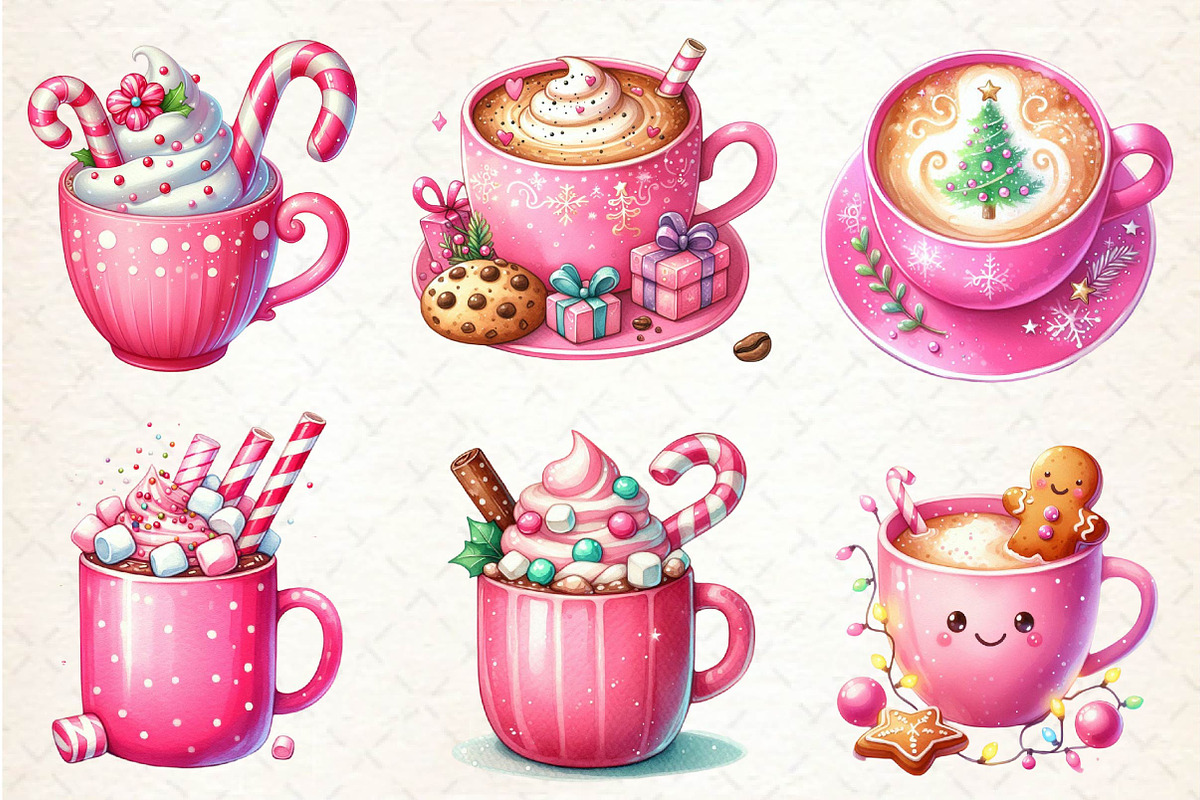 Pink Christmas Coffee Cup Clipart, an Illustration by CreationArt (Photo 3 of 5)