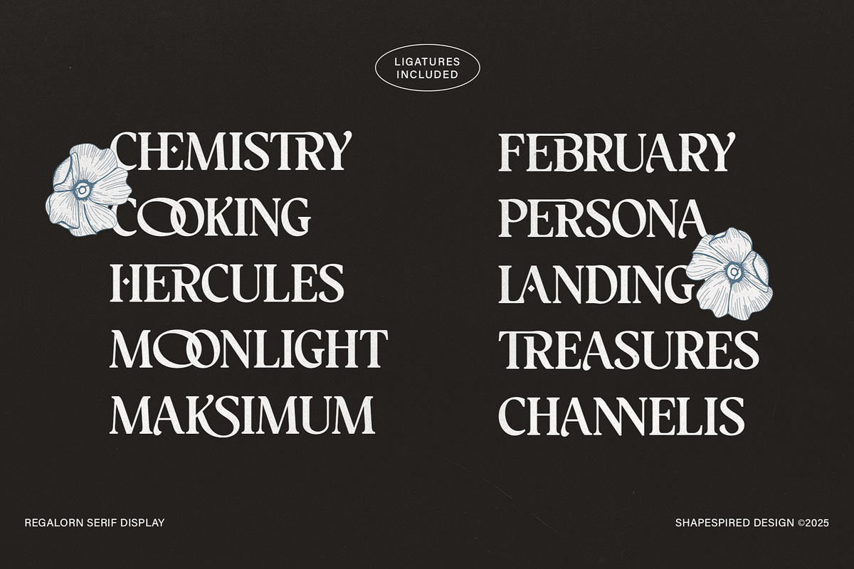 Regalorn - Elegant Serif Display, a Serif Font by Shapespired Design (Photo 12 of 20)