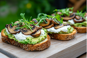 Mushroom avocado toast with arugula, a Food & Drink Photo by Lermont51