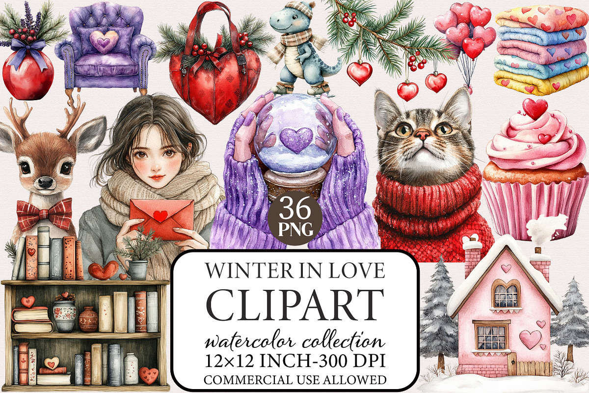 Watercolor Winter in Love Clipart, an Illustration by Libby Wishes (Photo 1 of 7)