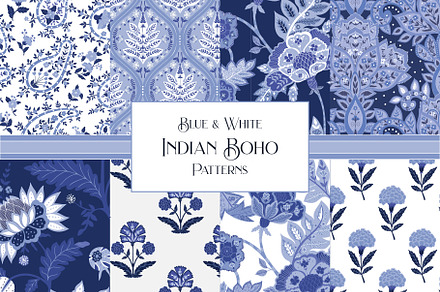 "Boho Indian Blue White Patterns", a Pattern Graphic by RachelStudio