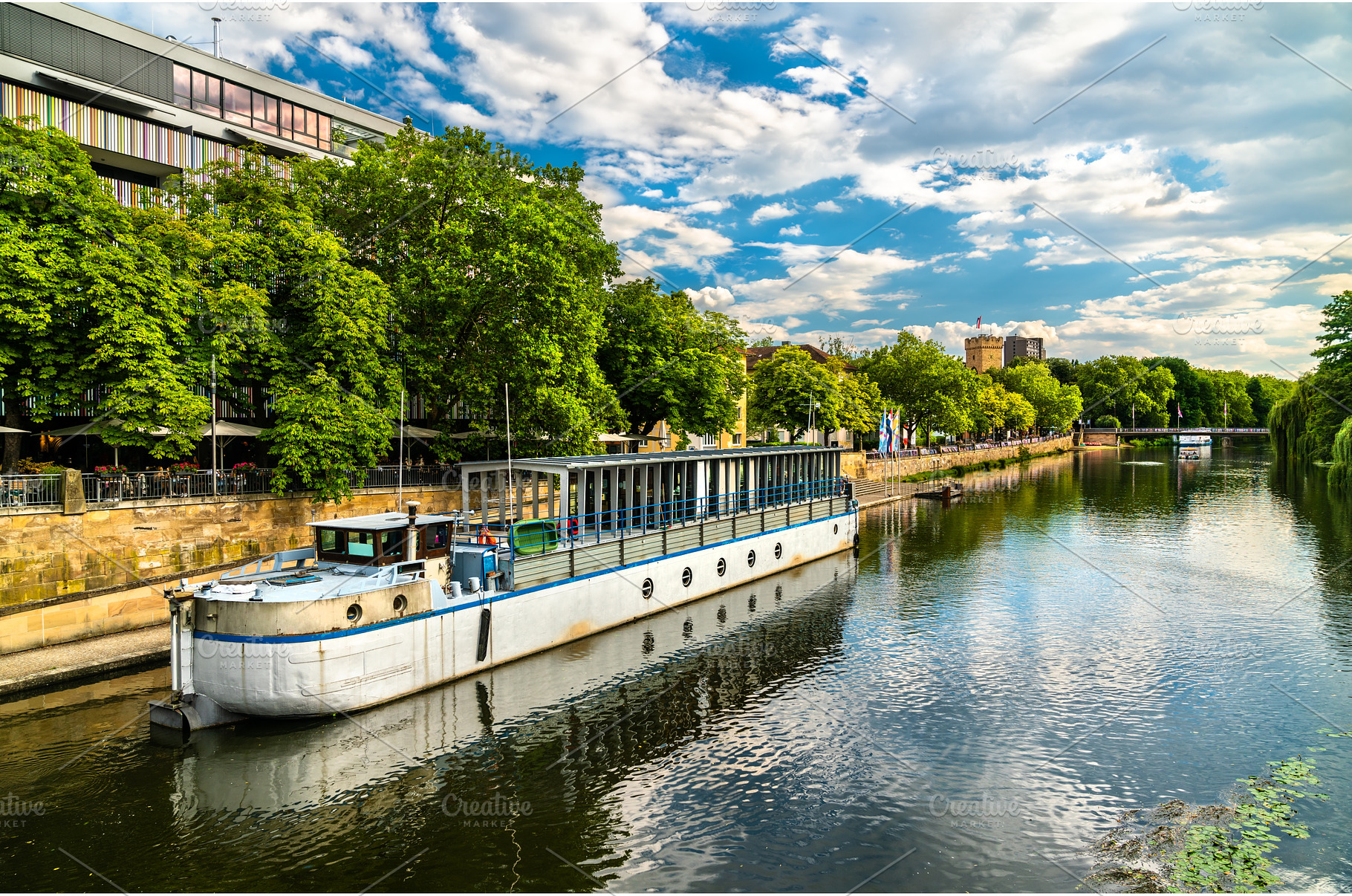 Boat on the Neckar river in, a Nature Photo by Leonid Andronov
